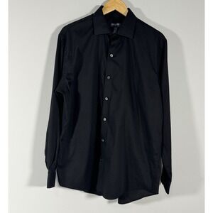 Van Heusen Black Pinstripe Button Down Mens Shirt‎ L Corporate Core Workwear